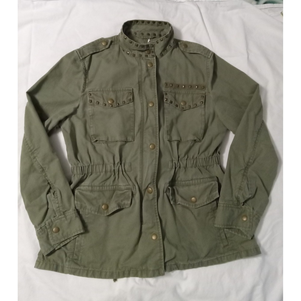 GAP Utility Jacket Coat Small Studded Army Green Pockets Cinch Waist Cotton